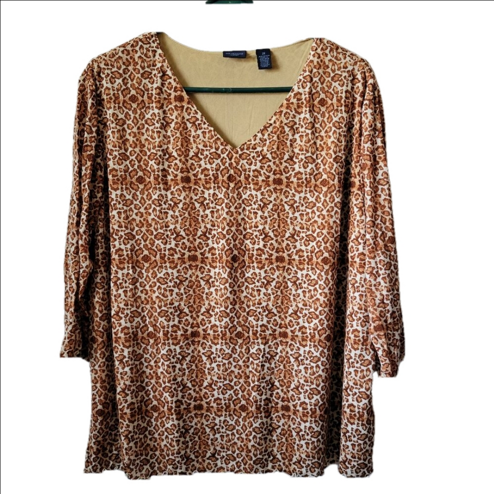 Westbound Blouse 2X BOHO feminine Animal Print Safari V-neck Top ruffle Chic EUC - Picture 1 of 8